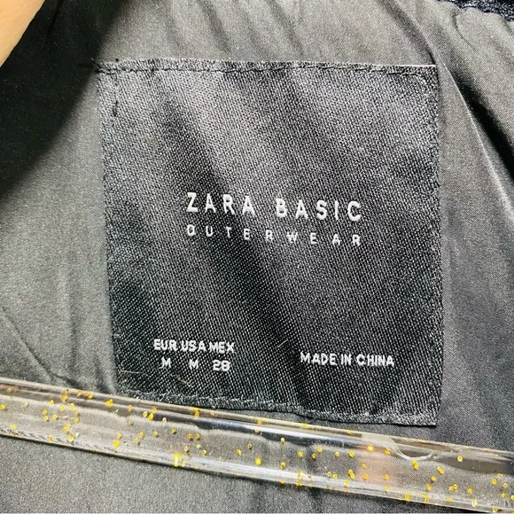 ZARA Winter Puffer Coat Womens M Black Preppy Comfort Duck Feather Down Hooded - Picture 3 of 7
